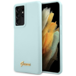 Guess GUHCS21LLSLMGLB Silikoonist Script Metal Logo &uuml;mbris Samsung Galaxy S21 Ultra G998 jaoks / sinine