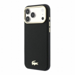 Lacoste PU nahast Champs Elysees kuldsel logoga MagSafe &uuml;mbris iPhone 18 Pro Max jaoks / Must