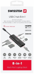 Swissten 8in1 USB-C Hub Alumiinium USB-C 100W / HDMI 4K / LAN RJ45 / 2x USB-A / USB-C / SD / MICRO SD