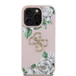 Guess PU Grained Roses 4G Metal Logo Kaitsekott Apple iPhone 16 Pro jaoks
