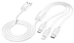 Hoco X74 3-in-1 andmeedastus- ja laadimiskaabel | USB-A kuni Lightning, Micro USB, USB-C | 10W | 1m | valge