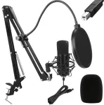 Fusion Studio USB Microphone | Podcasts | Streaming | Voice Recording + regulating Stand, Pop Filter | black