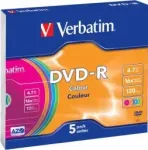 Verbatim DVD-R AZO 4.7GB 16x v&auml;rvilised plaadid, 5 tk &otilde;hukestes karpides