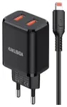 Kaku KSC-793 2in1 Adapteeruv Dual port kiirlaadija 2.4A Lightning kaabliga Black