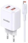 Kaku KSC-793 2in1 kohanduv kahe pordiga kiire 2.4A laadija Lightning-kaabliga, valge