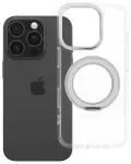 Frame Circle Stand telefoni &uuml;mbris alusega ja MagSafe toega iPhone 16 Pro l&auml;bipaistev
