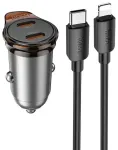 HOCO NZ16B autolaadija | 45W | PD, QC | USB-C | USB-C kuni Lightning kaabliga komplektis | hall