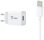 T-Phox MINI-EU reisilaadija | 12W | USB-A, Lightning | USB-A kuni Lightning kaabliga komplektis | valge
