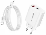 Wozinsky WLS-20W reisilaadija | 20W | PD, QC | USB-A, USB-C | USB-C kuni USB-C kaabliga komplektis | valge