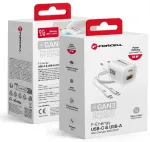 Telefon laadija Forcell F-Energy GaN III Crystal Color USB C + USB A QC4.0 PD 33W + silikoonkaabel USB C kuni USB C VT-41 valge 0INT