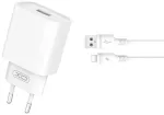 XO CE02D reisilaadija | 18W | QC | USB-A, USB-C | USB-A kuni USB-C kaabliga komplektis | valge