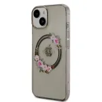 Guess Flowers Ring Glossy Logo telefoni &uuml;mbris alusega ja MagSafe toega iPhone 14 must