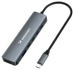 USB-C 6 in 1 Hub Wozinsky WHBC10Y4S Multifunktsionaalne, alumiiniumist, 25 cm kaabliga - hall