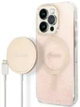 Guess 4G MagSafe &uuml;hilduv &uuml;mbris + juhtmeta laadija iPhone 14 Pro jaoks Roosa