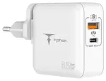 T-Phox Mega T-PP09 reisilaadija | 65W | PD, GaN | USB-A, USB-C | valge