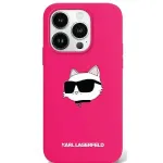 Karl Lagerfeld KLHMP16SSCHPPLF Silicone Choupette Head Print telefoni &uuml;mbris MagSafe toega iPhone 16 roosa