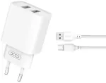 XO CE02C reisilaadija | 10.5W | USB-A | Micro USB kaabliga komplektis | valge