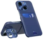 Leather Stand raamatut&uuml;&uuml;pi telefoni &uuml;mbris alusega iPhone 14 sinine