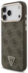 Guess PU Leather 4G Strass Triangle Logo Gold Frame MagSafe &Uuml;mbris mudelile iPhone 18 Pro Max, Pruun