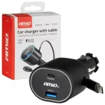 AMiO 04176 autolaadija | 20W | PD, QC | USB-A, USB-C | USB-A kuni USB-C kaabliga komplektis