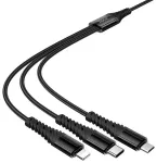 Hoco X123 3-in-1 andmeedastus- ja laadimiskaabel | USB-A kuni Lightning, USB-C, Micro USB | 1m | must