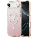 Guess IML Gradient With Print Triangle Logo & Silver Metal Camera Buttons telefoni &uuml;mbris MagSafe toega iPhone 17 Air roosa
