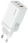 USAMS Sandru Series CC180 laadija | 65W | GaN, PD3.0, QC3.0 | USB-C, USB-A | valge