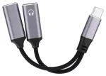 Adapter AUX 2in1 Type C (male) to Type C (female) / Type C (female) Blue Star must [DAC] - max 25W laadimine