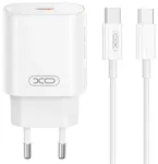 XO CE25 reisilaadija | 25W | PD | USB-C | USB-C kuni Lightning kaabliga komplektis | valge