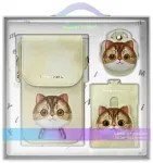 Nimmy Zestaw 3w1 torebka na telefon + portfel + etui na lokalizator khaki Big Eyed Pet 2.0 Cat