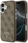 Guess 4G PU Leather Triangle Logo with Silver Metal Camera Frame telefoni &uuml;mbris MagSafe toega iPhone 17 pruun