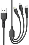 XO NB230 3-in-1 andmeedastus- ja laadimiskaabel | USB-A kuni Lightning, USB-C, Micro USB | 12W | 1m | must