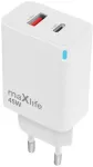 Maxlife MXTC-09-45AC reisilaadija | 45W | PD, QC, GaN | USB-C, USB-A | valge