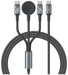 USAMS Huan Series SJ754 3-in-1 andmeedastus- ja laadimiskaabel | USB-A kuni USB-C, USB-C, Apple Watch Charger | 72W | hall