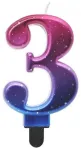 GoDan Night sky Metallic tordik&uuml;&uuml;nal Number 3 (8cm) Pink/Blue/Violet Ombre