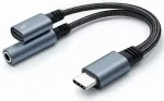 Qoltec 2-in-1 adapter | USB-C kuni USB-C, 3.5mm | 15W