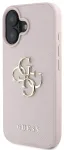 Guess PU Grained 4G Metal Logo Case iPhone 16 jaoks, roosa