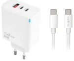 Maxlife MXTC-09 reisilaadija | 65W | PD, QC, GaN | USB-C, USB-A | USB-C kuni USB-C kaabliga komplektis | valge