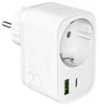 Puro 20W Power Delivery Charger with Schuko Plug and Socket 1x USB-C + 1x USB-A - White