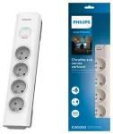 &Uuml;lepingekaitsega pikendusjuhe PHILIPS, 4 pistikupesa, 2m, 16A, valge
