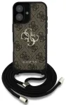 Guess PU 4G Metal Logo Crossbody Strap Case iPhone 16 jaoks, pruun