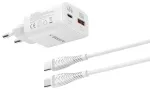 Veger TR101 reisilaadija | 45W | PD, GaN, PPS | USB-C, USB-A | USB-C kuni USB-C kaabliga komplektis | valge