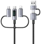 USAMS Sufeng Seria SJ736 3-in-1 andmeedastus- ja laadimiskaabel | USB-C kuni USB-C | 60W | LED-ekraaniga | 1.2m