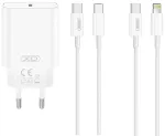 XO CE32 reisilaadija | 20W | PD | USB-C | USB-C kuni Lightning kaabliga komplektis | valge