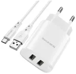 Borofone BN2 Super reisilaadija | 10.5W | USB-A, USB-C | USB-A kuni USB-C kaabliga komplektis | valge