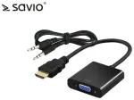Savio HDMI adapter - D-Sub (VGA) + Jack 3,5 mm VGA | HDMI, 3,5 mm stereo liides x2, 0,2 m, must