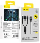 Blavec Trixo CTR-U2CL3B13 3-in-1 andmeedastus- ja laadimiskaabel | USB-A kuni USB-C, USB-C, Lightning | QC, PD | 60W | 1.3m | must