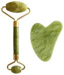 Palsar 7 Light Green Xiuyan Jade Roller and Gua Sha Set (Green Xiuyan Jadeite)