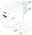 BWOO CDA182 reisilaadija | 20W | PD, QC | USB-A, USB-C | USB-C kuni Lightning kaabliga komplektis | must