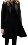 Women Business Attire Solid Color Long Sleeve Single Breasted Slimming Cardigan Suit Coat Top(Black 5XL)
